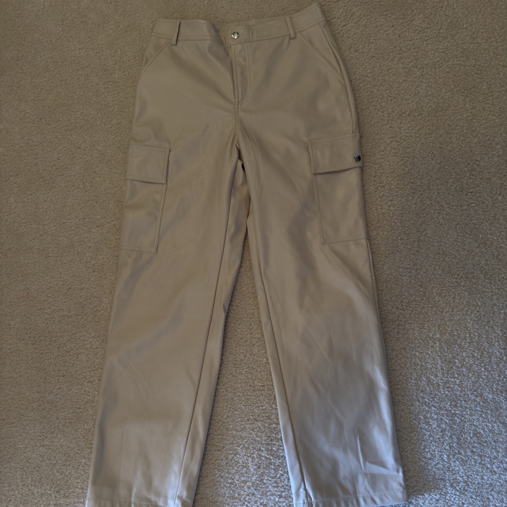 MMin cream faux leather pants